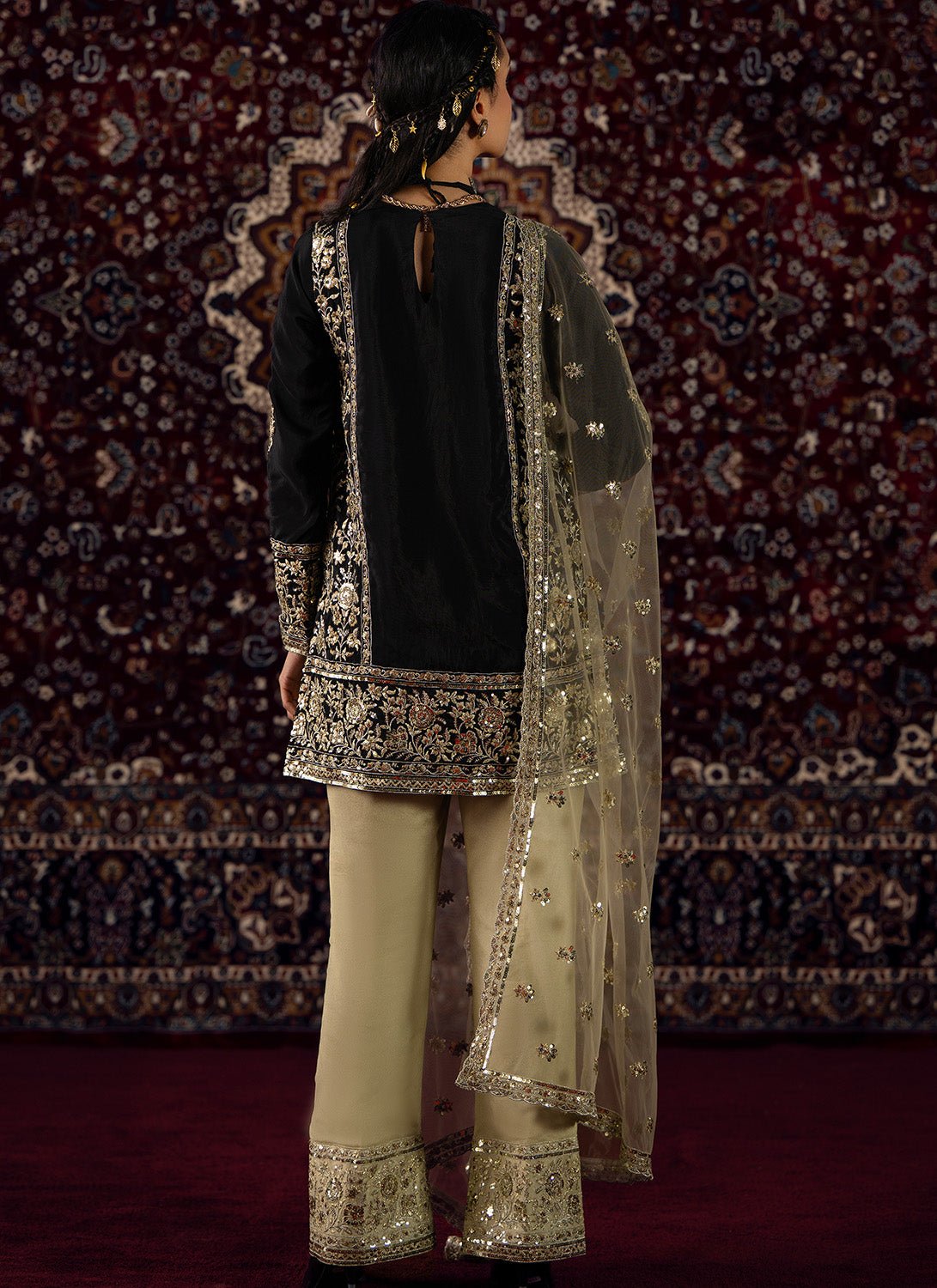 Black and Gold Embroidered Organza Pant Suit - Lashkaraa