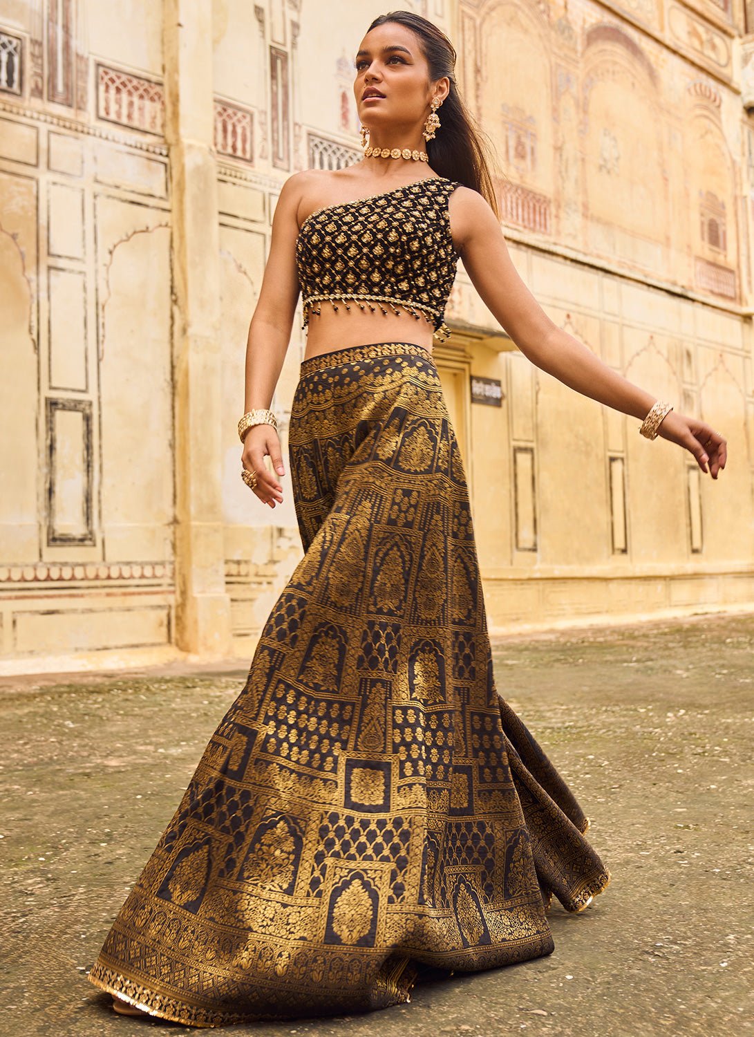 Black and Gold Embroidered Pant Set - Lashkaraa