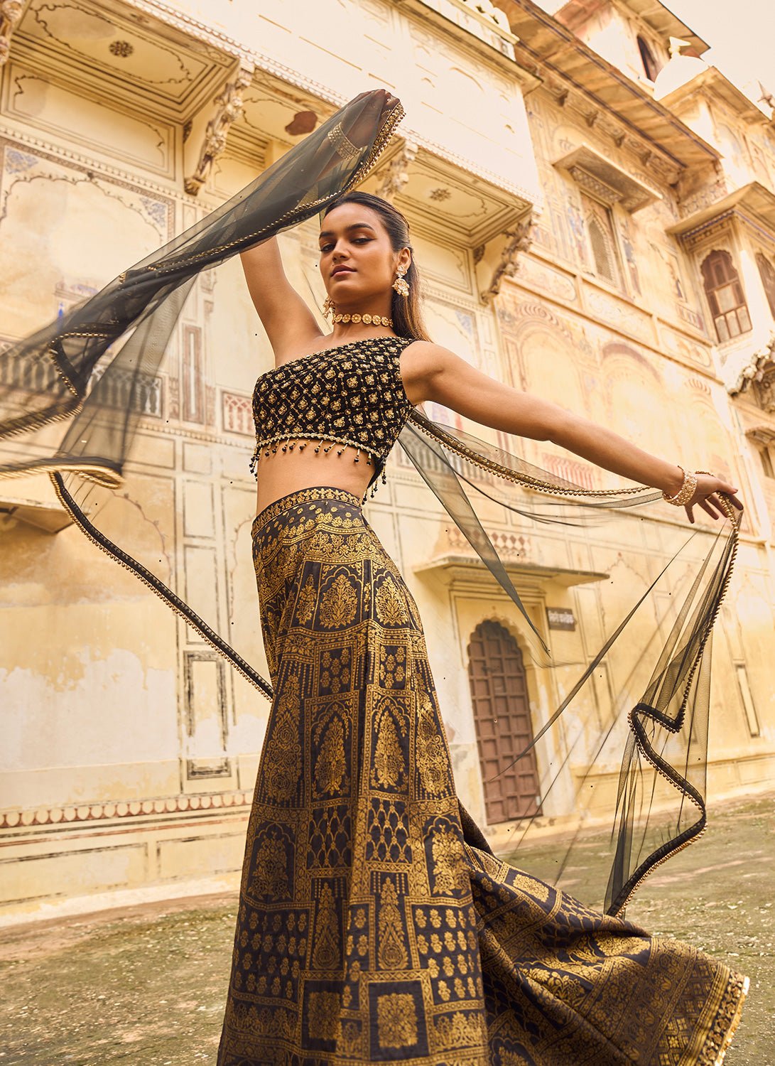 Black and Gold Embroidered Pant Set - Lashkaraa