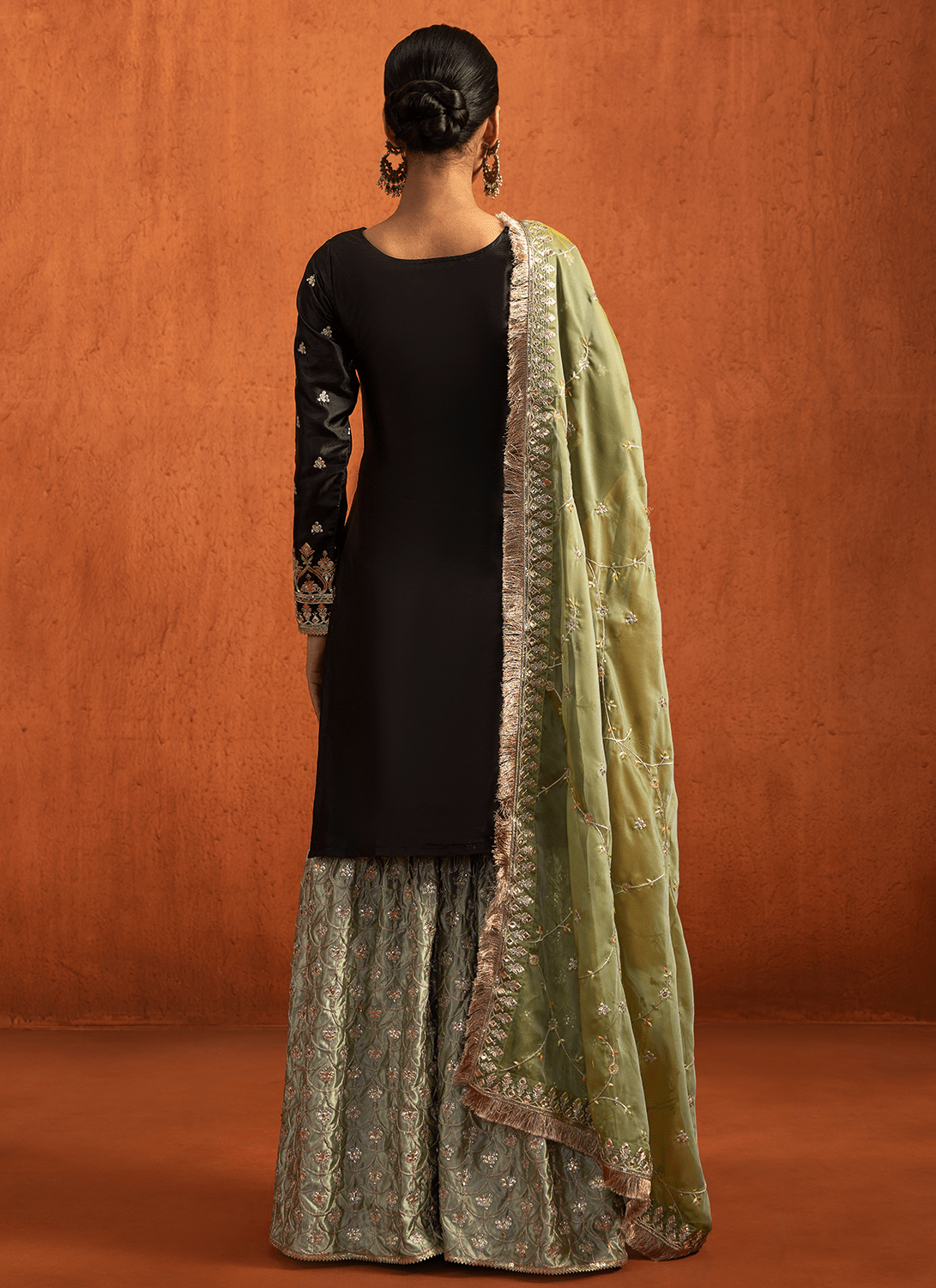 Black and Green Embroidered Silk Sharara Suit - Lashkaraa
