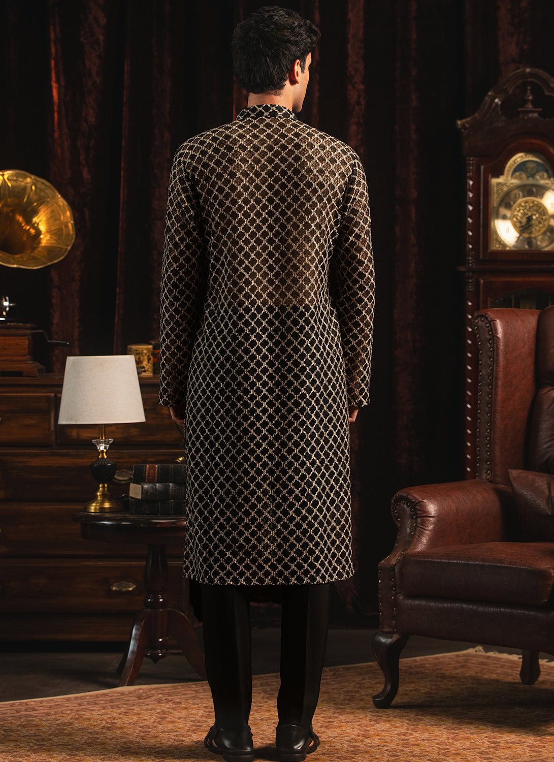 Black Crochet Cotton Kurta Set - Lashkaraa