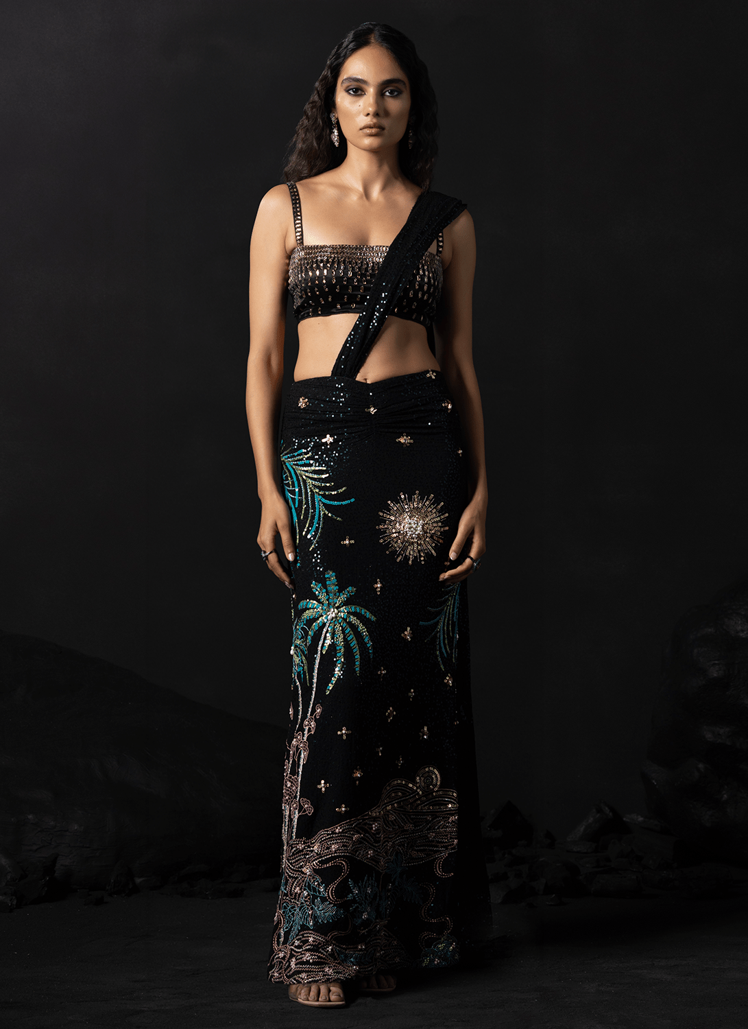 Black Embroidered Georgette Saree - Lashkaraa