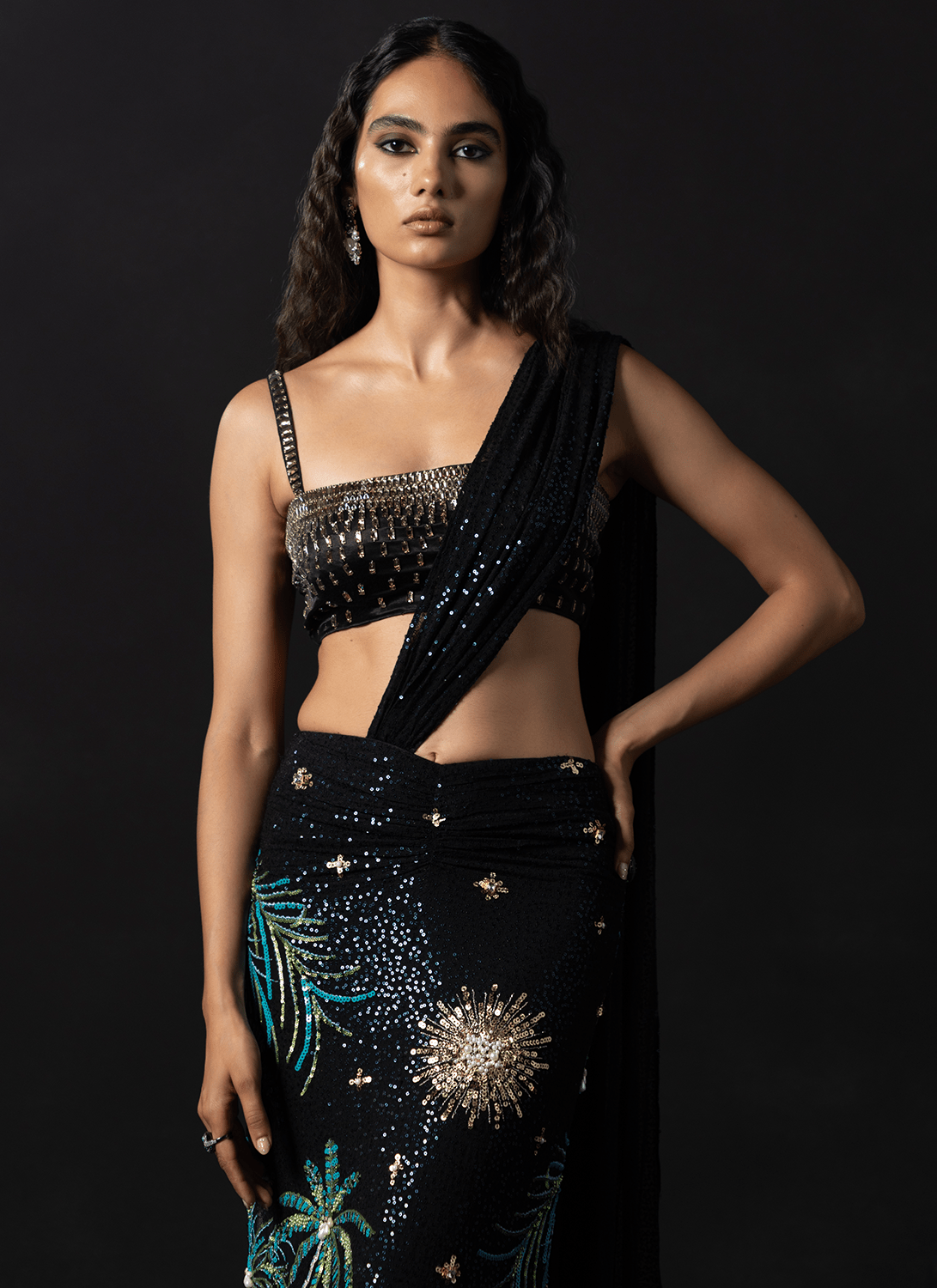 Black Embroidered Georgette Saree - Lashkaraa