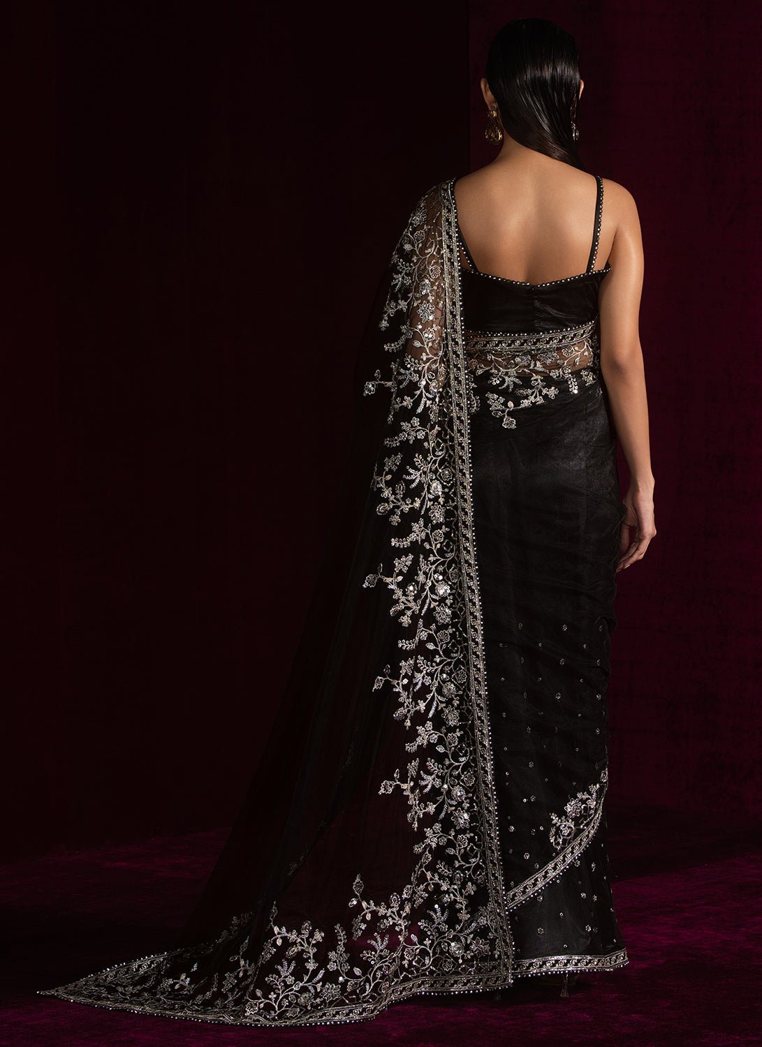 Black Embroidered Net Saree - Lashkaraa