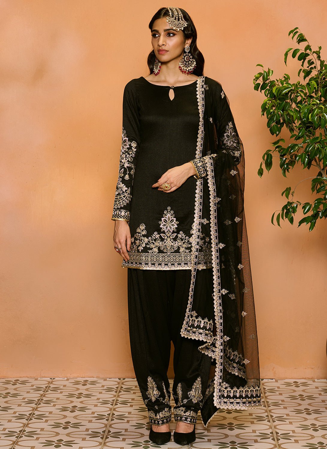 Black Embroidered Punjabi Suit - Lashkaraa