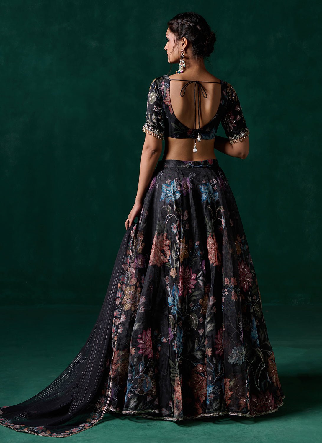 Black Multicolor Floral Printed Lehenga - Lashkaraa