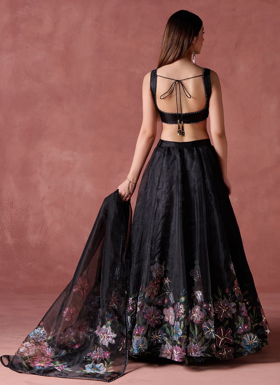 Black Multicolor Floral Printed Lehenga - Lashkaraa