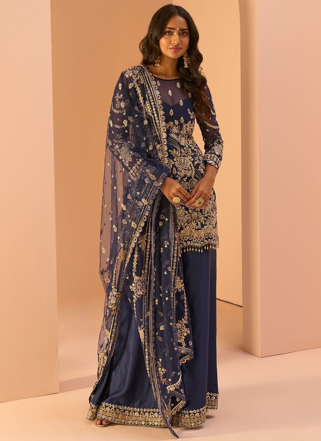 Blue Embroidered Sharara Suit - Lashkaraa