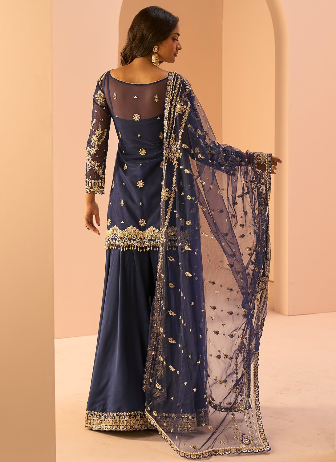 Blue Embroidered Sharara Suit - Lashkaraa