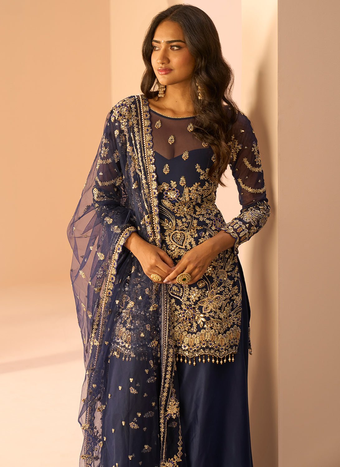 Blue Embroidered Sharara Suit - Lashkaraa