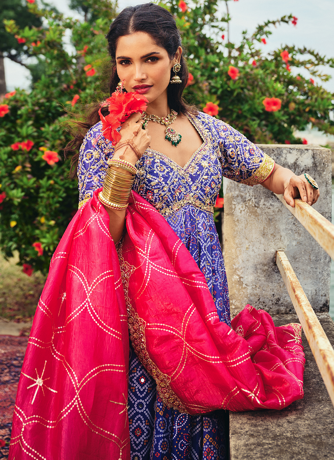 Blue Multicolor Embroidered Bandhani Anarkali - Lashkaraa