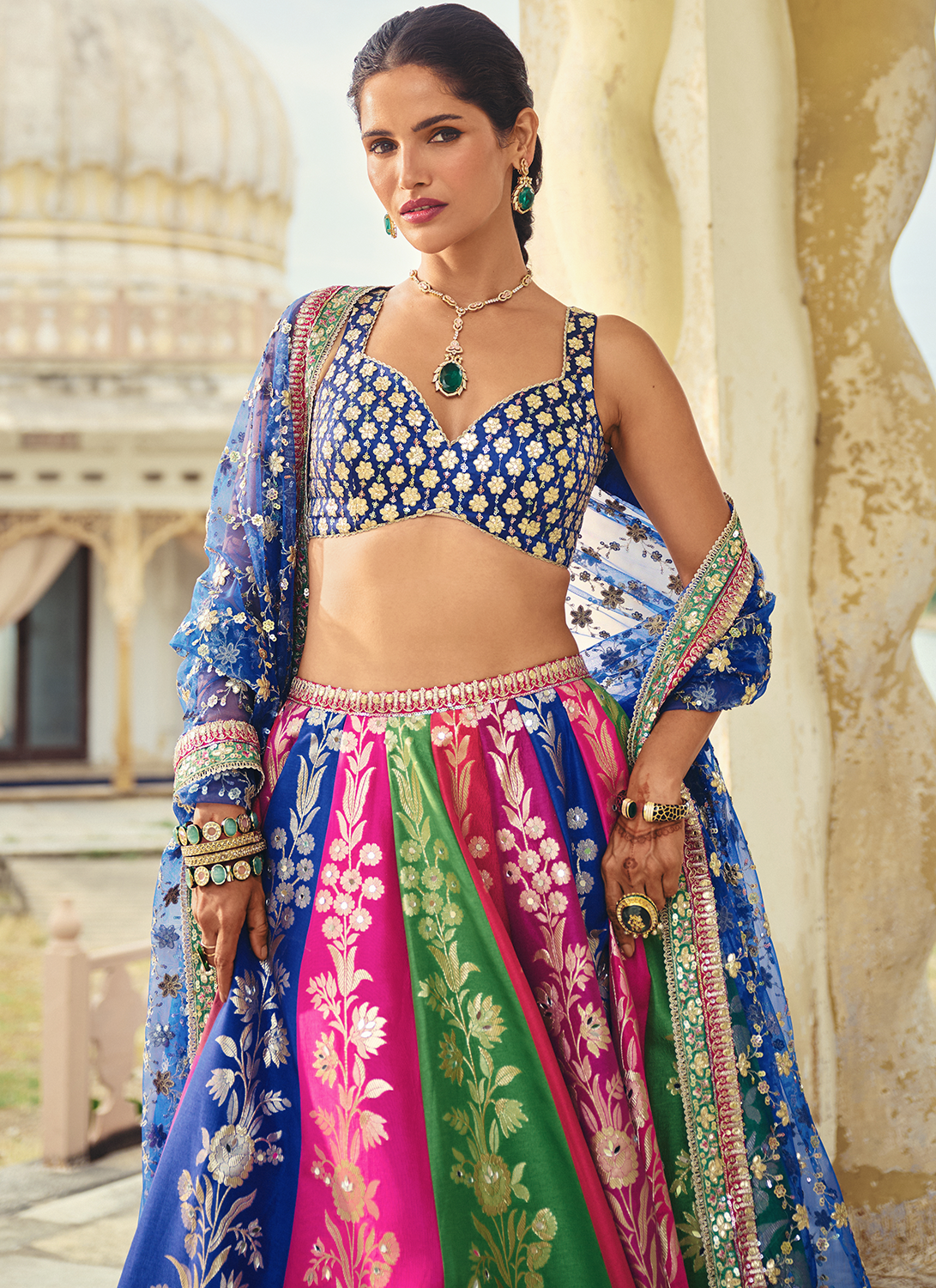 Blue Multicolor Embroidered Silk Lehenga - Lashkaraa