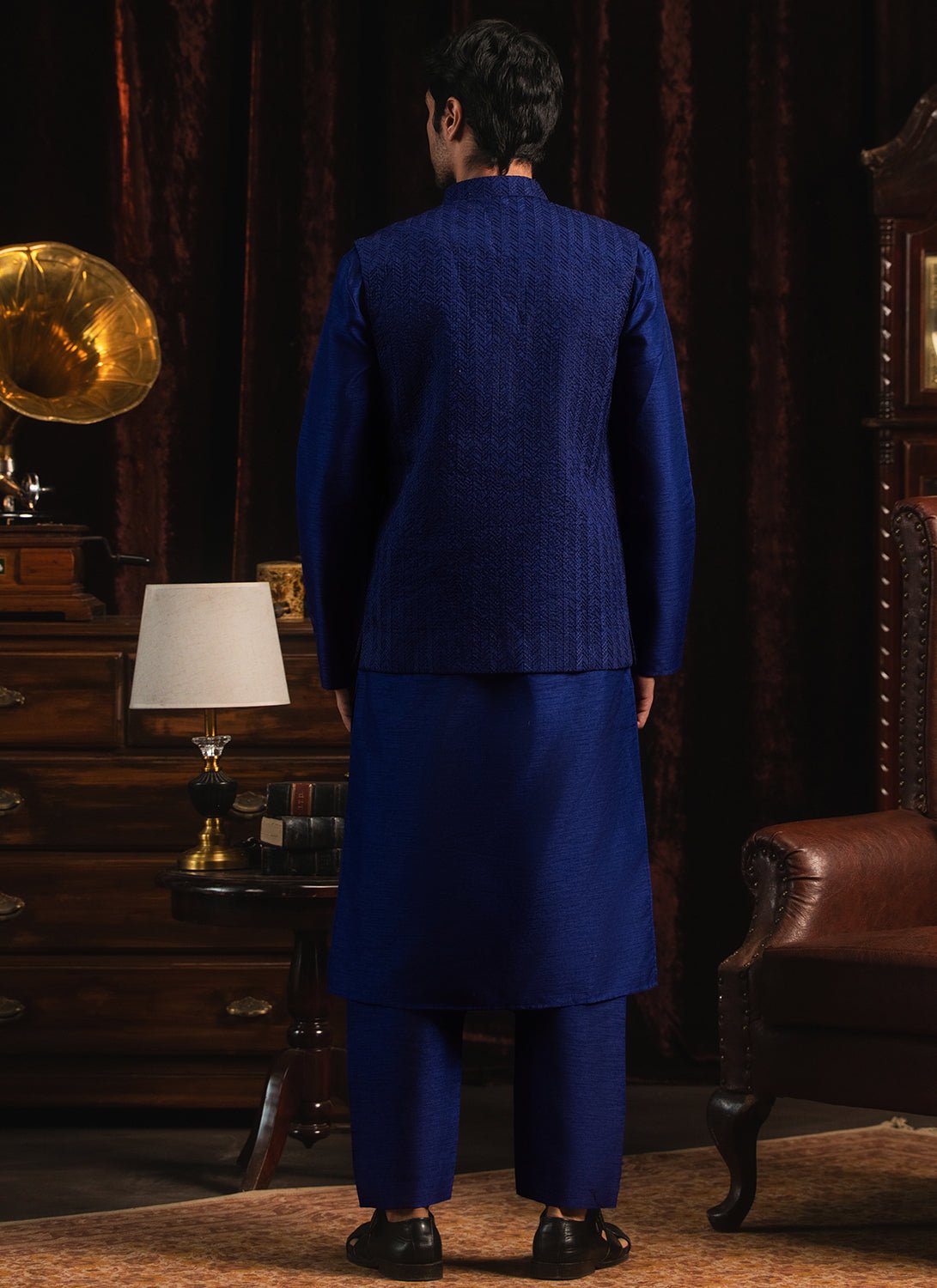 Blue Silk Nehru Jacket Set - Lashkaraa