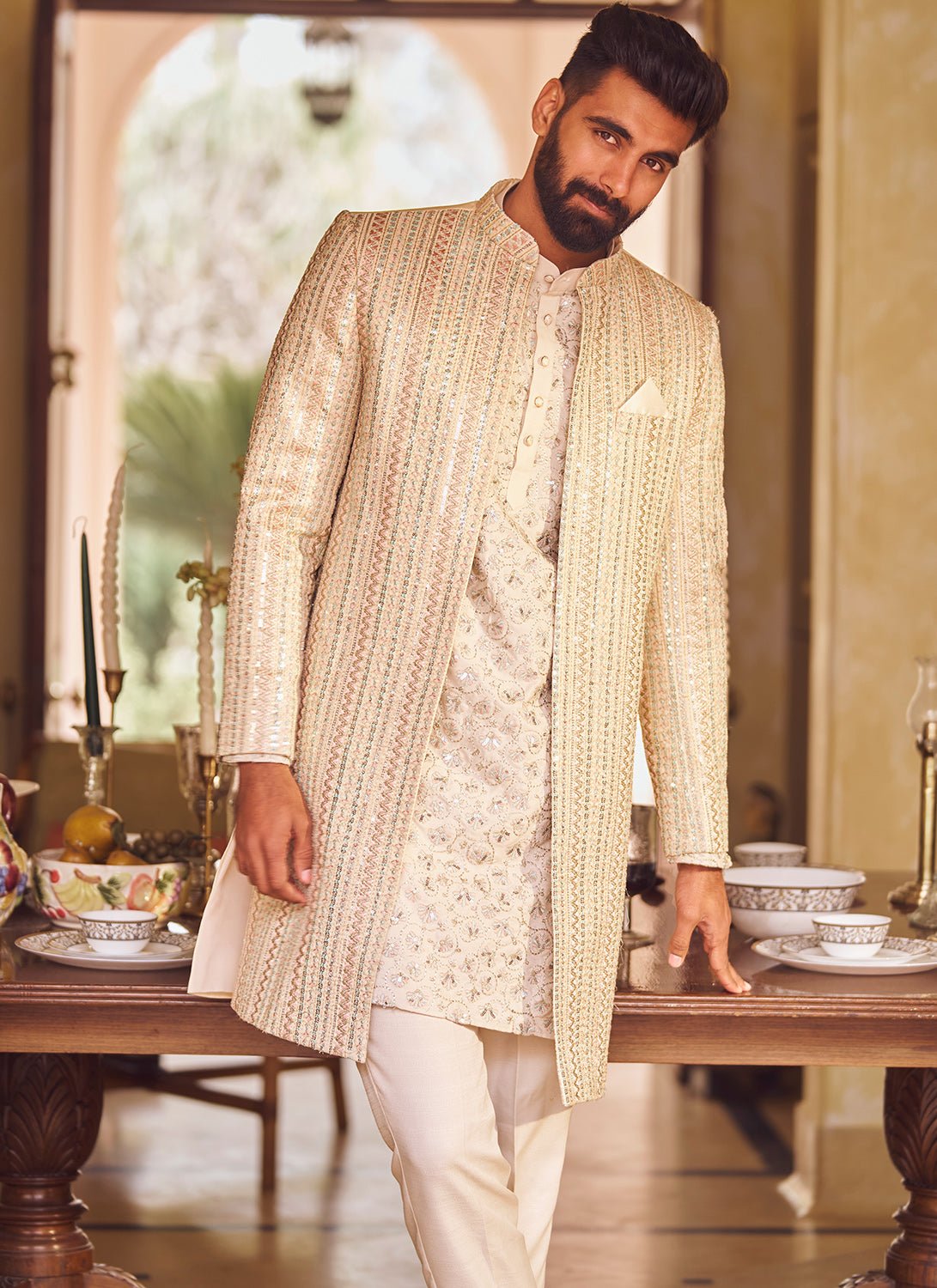 Blush Embroidered Sherwani Set - Lashkaraa
