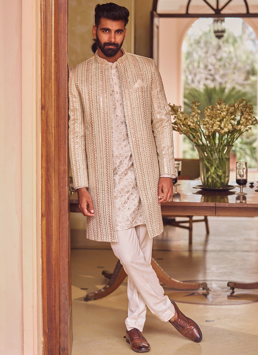 Blush Embroidered Sherwani Set - Lashkaraa
