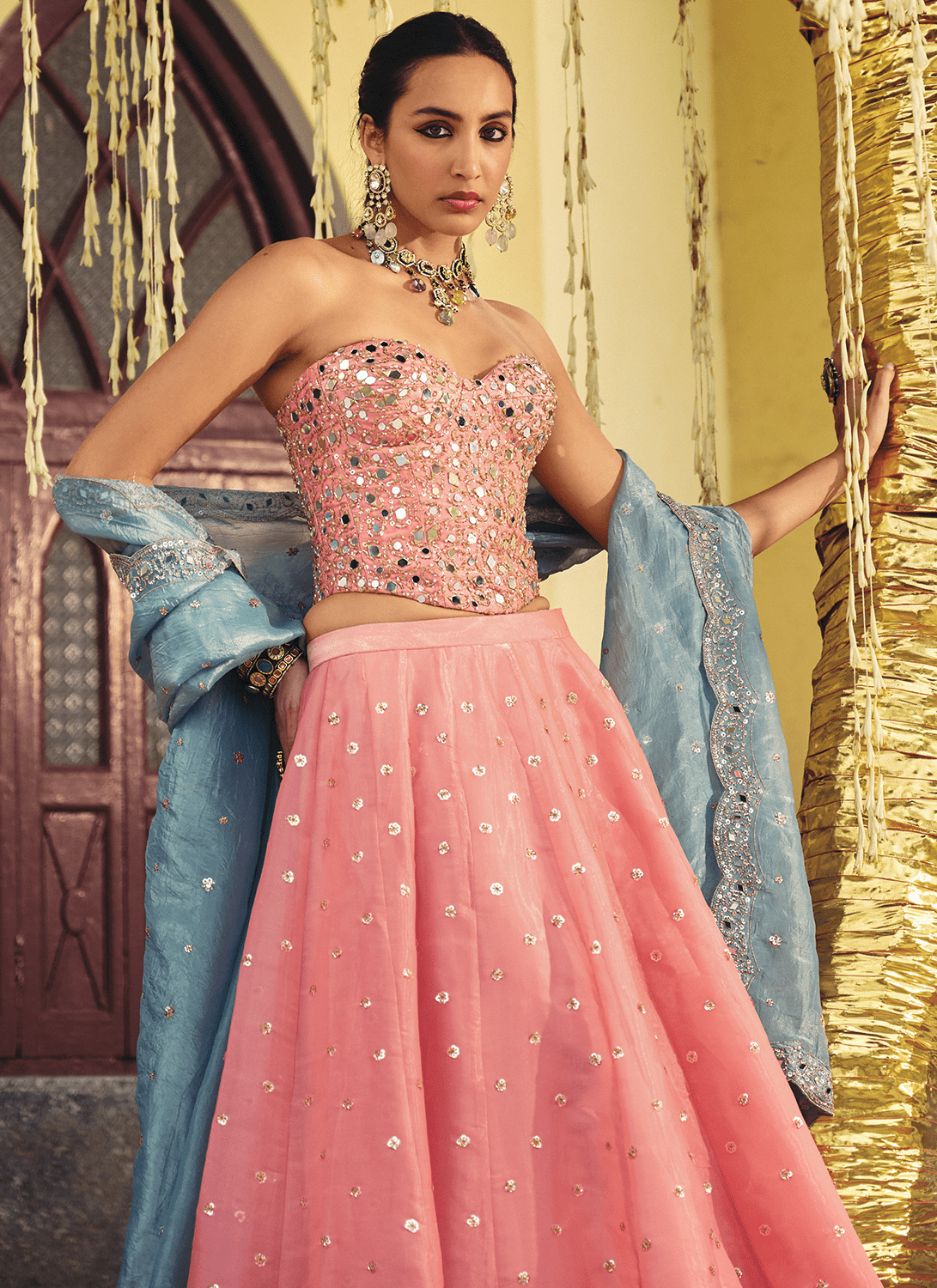 Blush Pink Embroidered Corset Style Lehenga - Lashkaraa