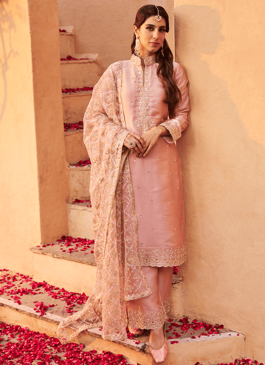 pink plazo dress Pink Organza Silk Short Kurti Style Palazzo Suit