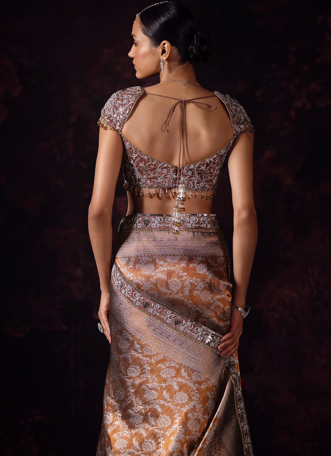Brown Embroidered Tissue Saree - Lashkaraa
