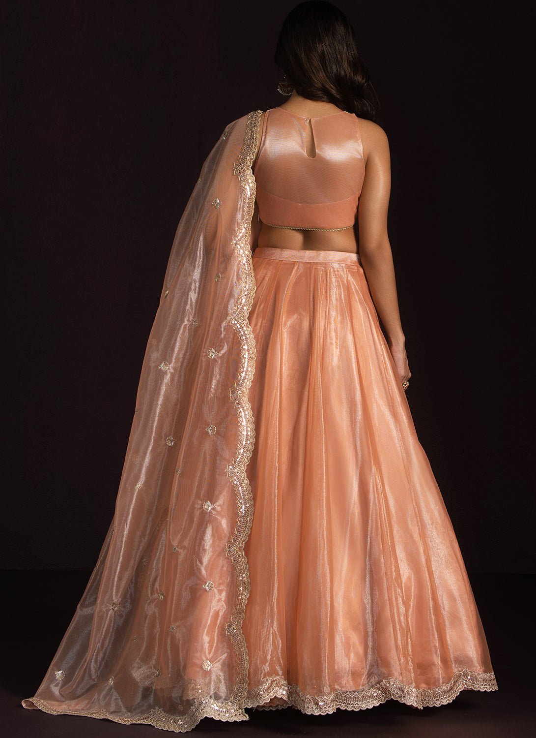 Coral Embroidered Crepe Lehenga - Lashkaraa