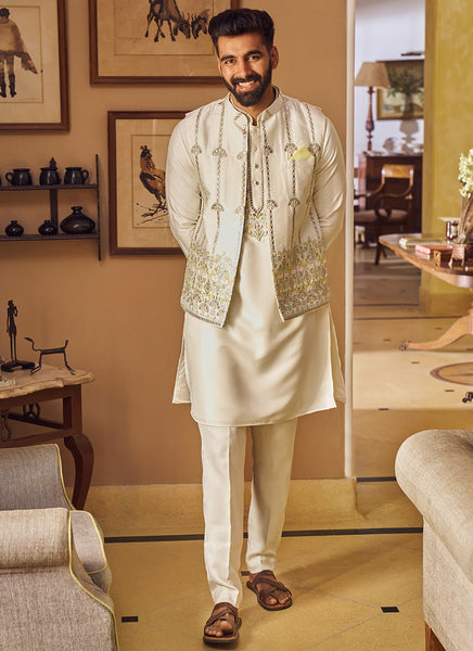 Cream and Gold Embroidered Jacket Set Cream and Gold Embroidered Jacket Set
