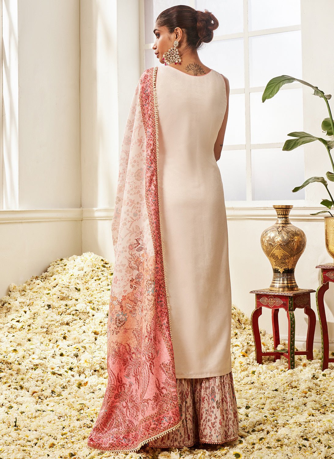 Cream Multicolor Floral Printed Sharara Suit - Lashkaraa