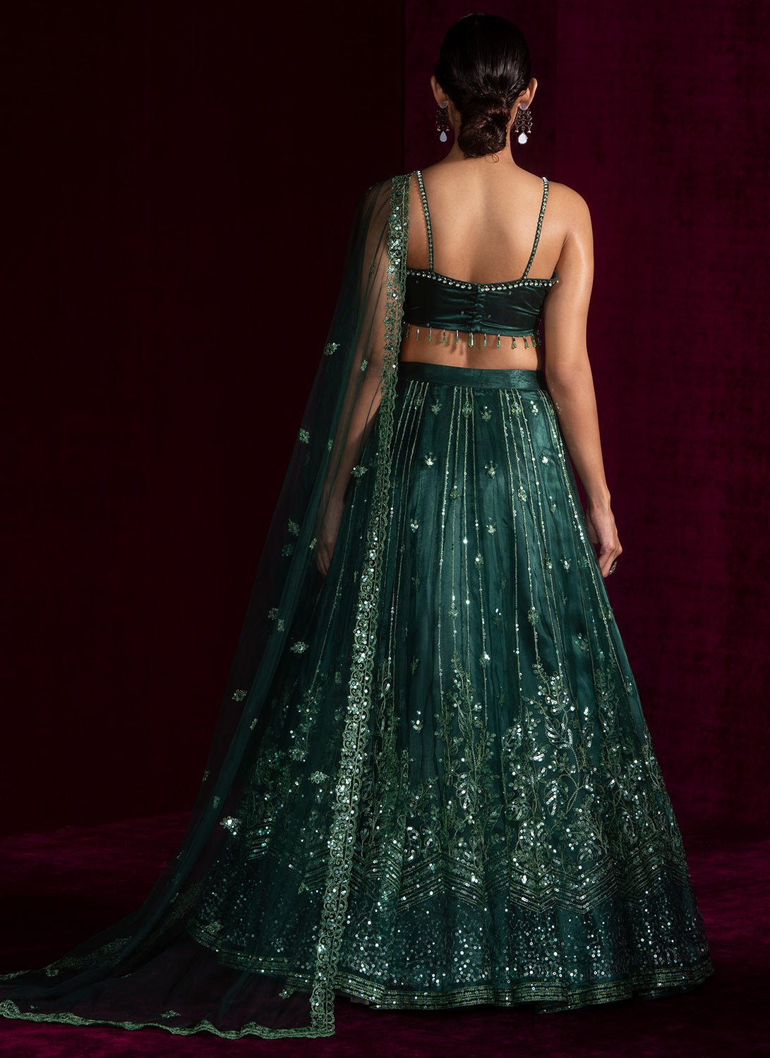 Dark Green Embroidered Net Lehenga Dark Green Embroidered Net Lehenga