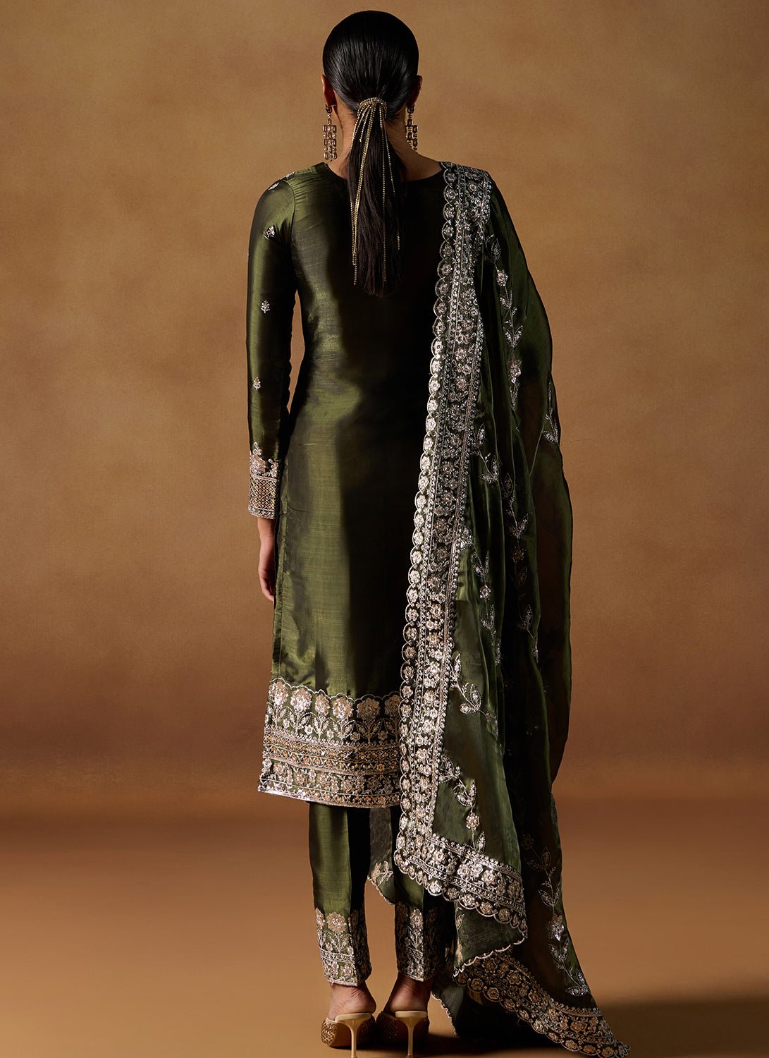 Dark Green Embroidered Tissue Straight Suit - Lashkaraa