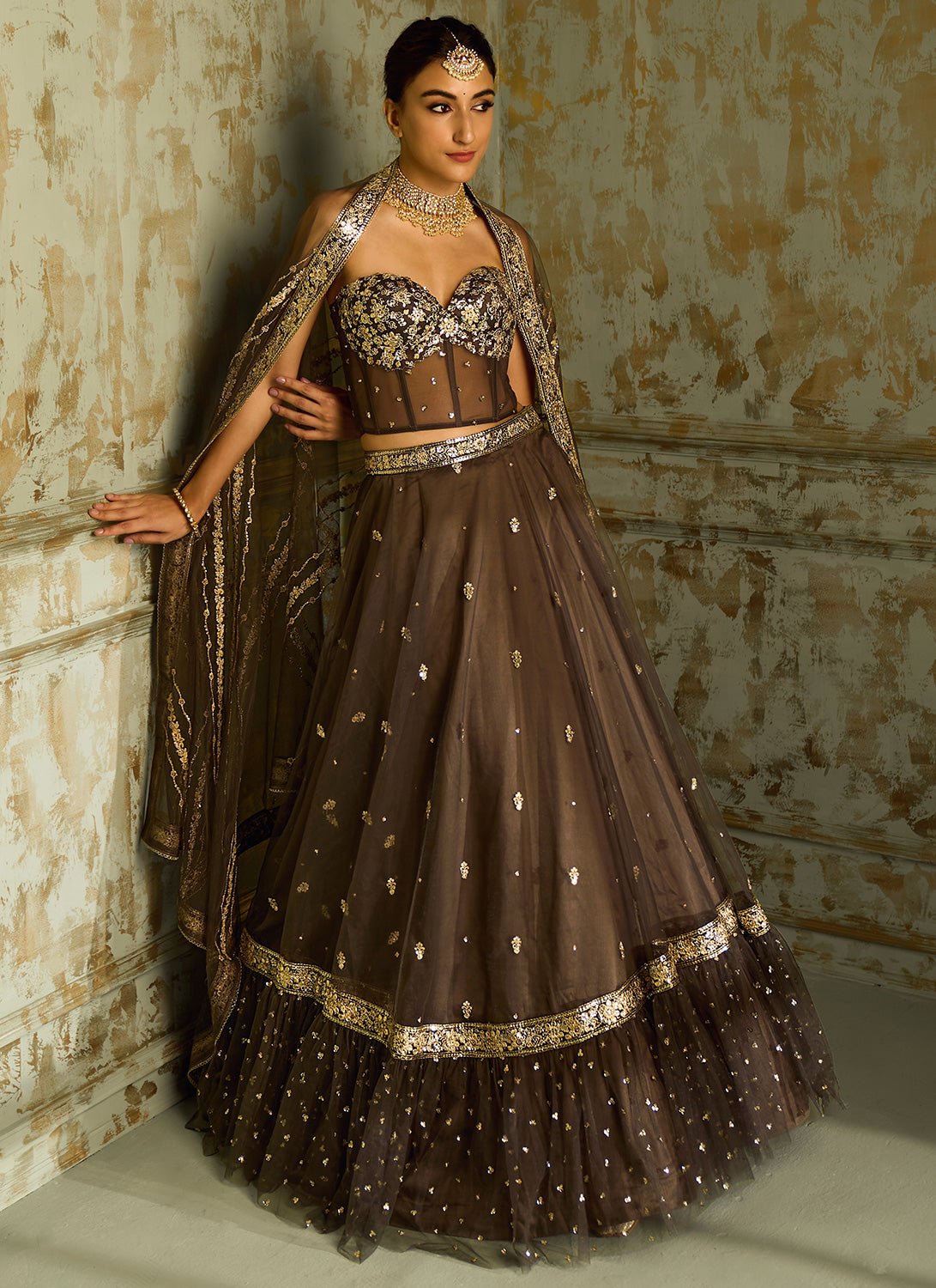 Dark Grey Embellished Corset Style Lehenga - Lashkaraa