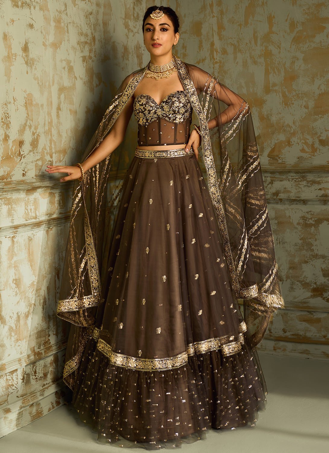 Dark Grey Embellished Corset Style Lehenga - Lashkaraa