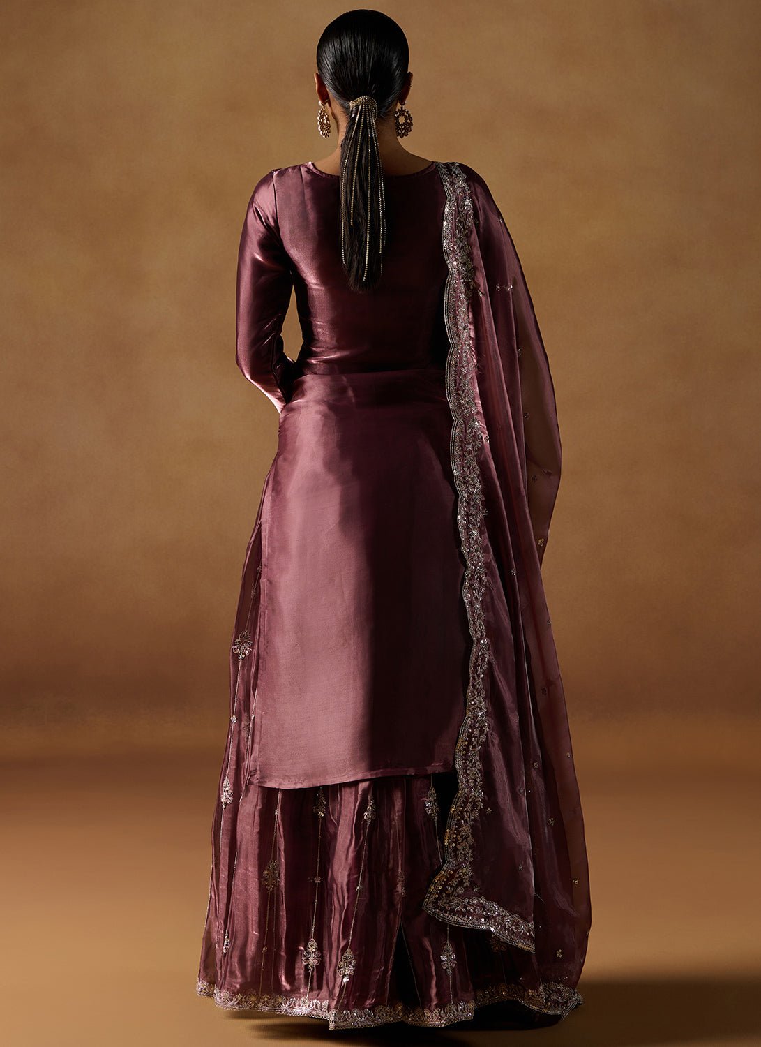 Deep Garnet Embroidered Tissue Sharara Suit - Lashkaraa