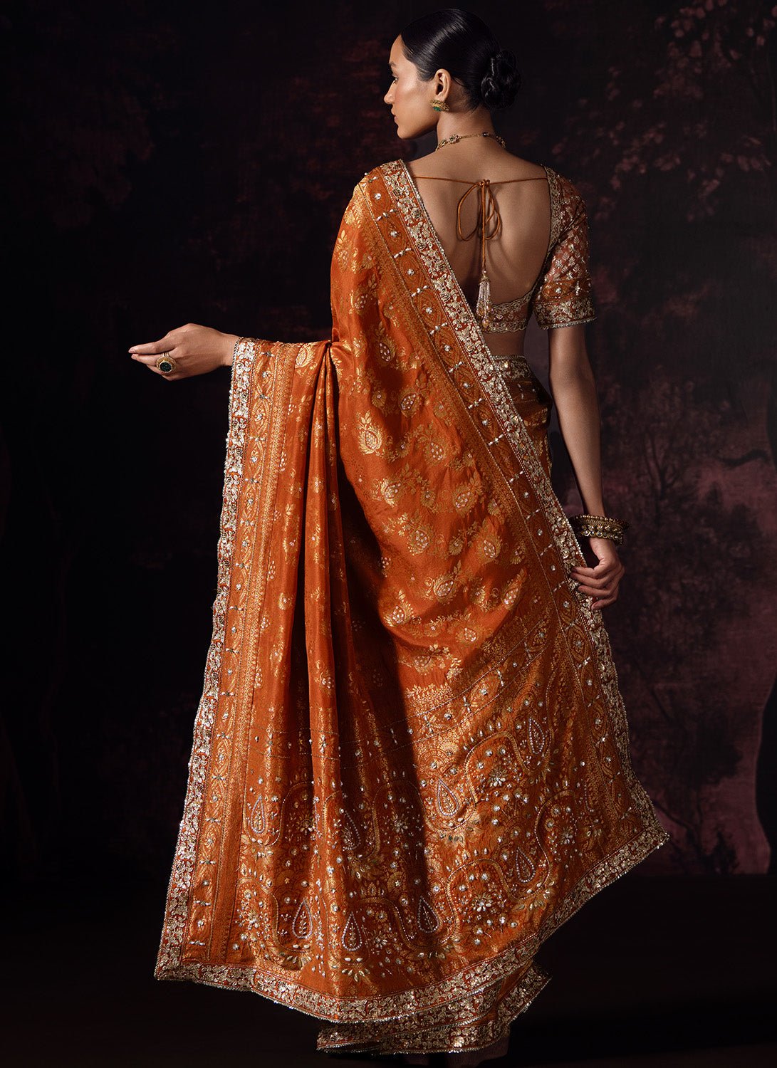Deep Mustard Embroidered Silk Saree - Lashkaraa