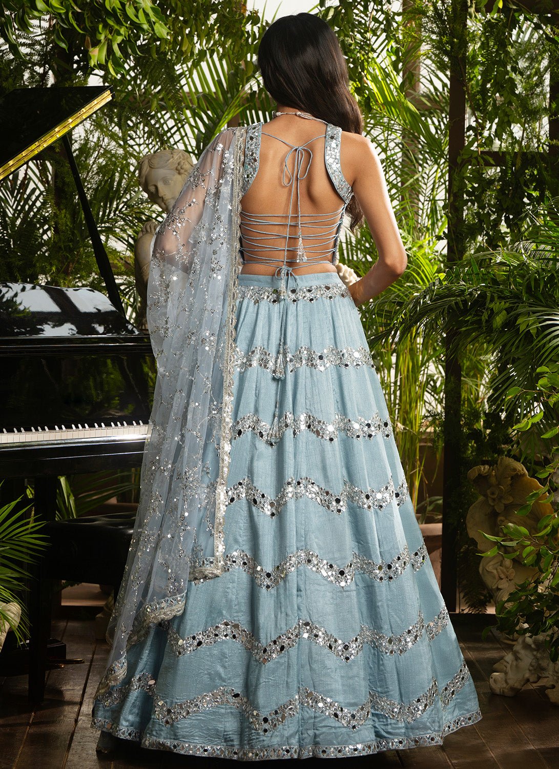 Dusty Blue Embroidered Pure Silk Lehenga XL Dusty Blue Embroidered Pure Silk Lehenga XL