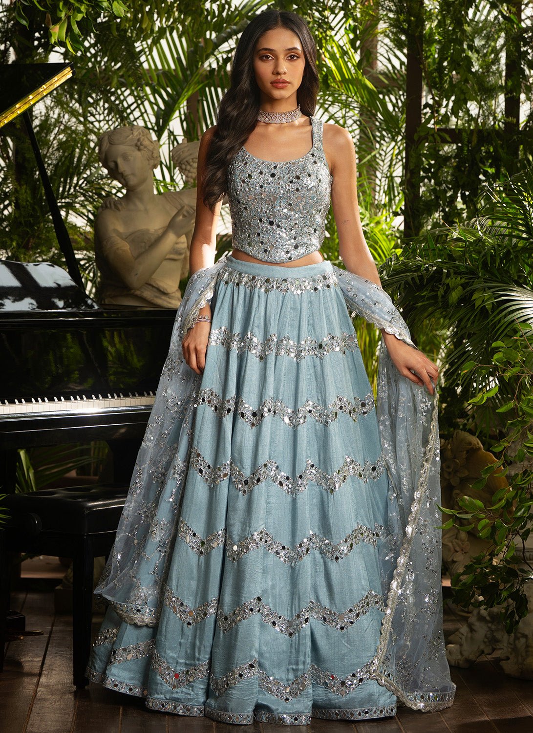 Dusty Blue Embroidered Pure Silk Lehenga XL Dusty Blue Embroidered Pure Silk Lehenga XL