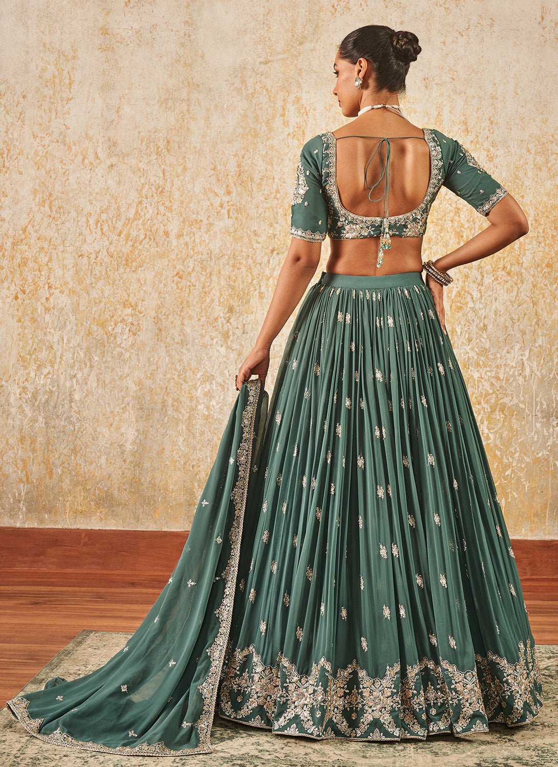 Dusty Green Embroidered Lehenga - Lashkaraa