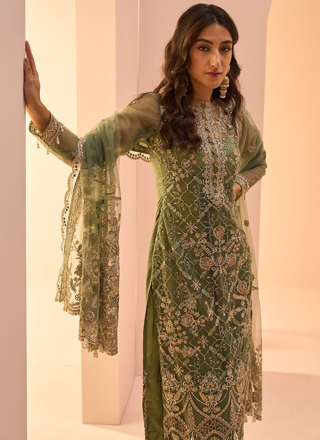 Dusty Green Embroidered Palazzo Suit Dusty Green Embroidered Palazzo Suit