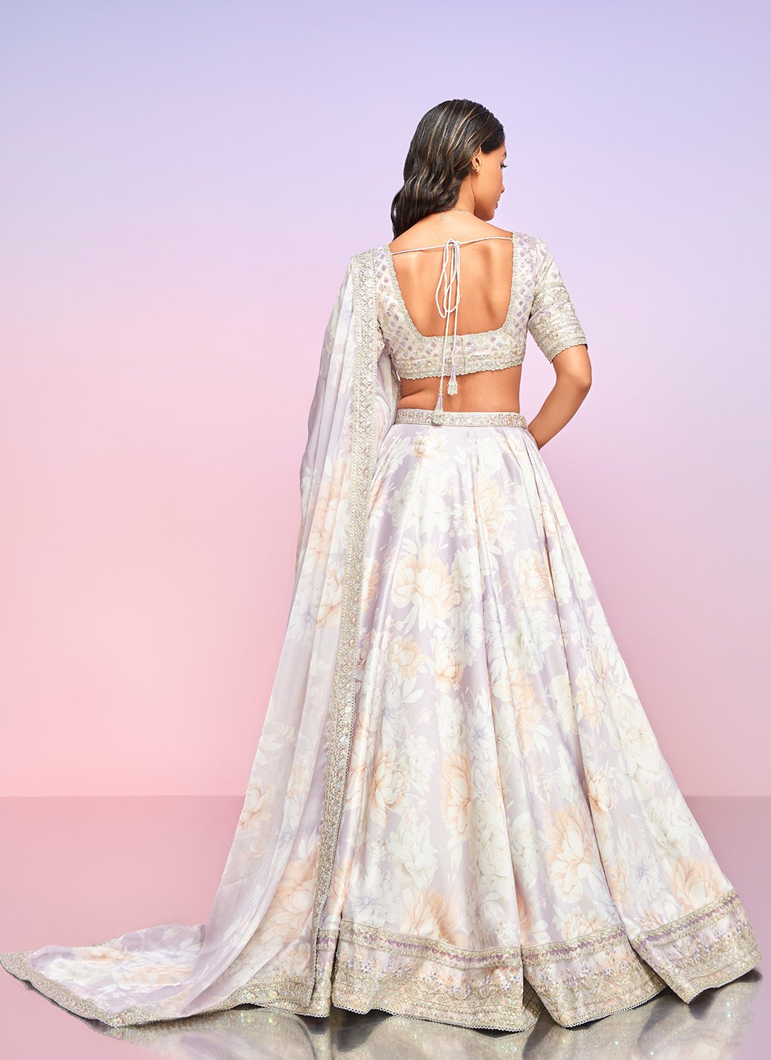 Dusty Lavender Floral Embellished Lehenga - Lashkaraa