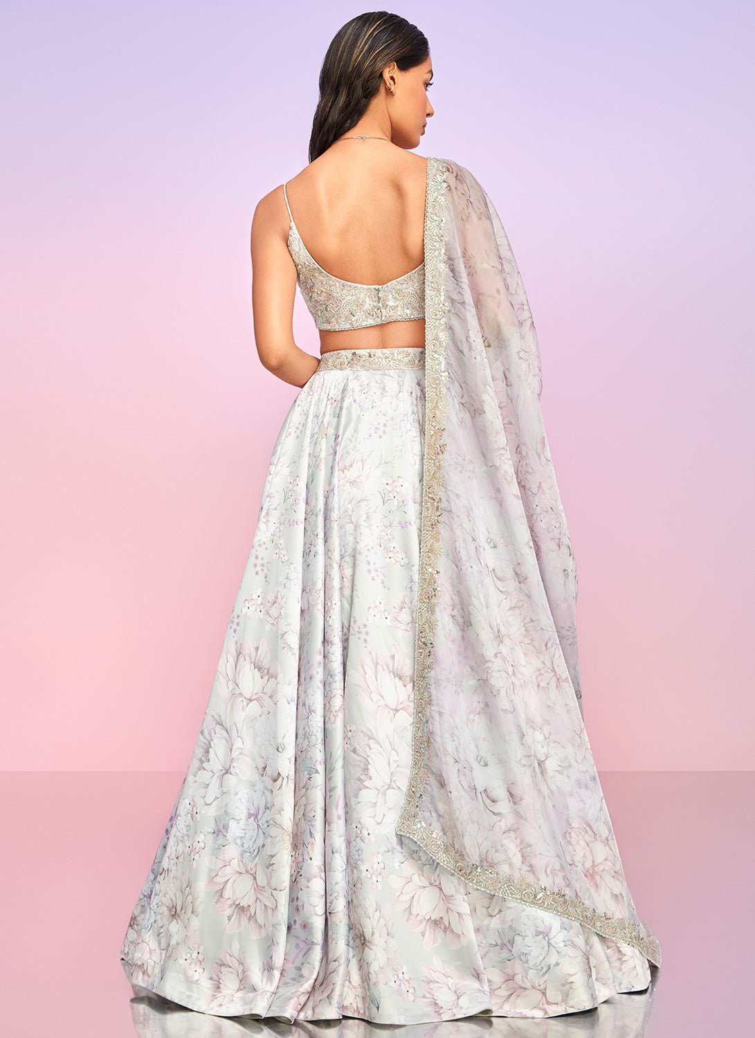 Dusty Lilac Floral Embellished Lehenga - Lashkaraa