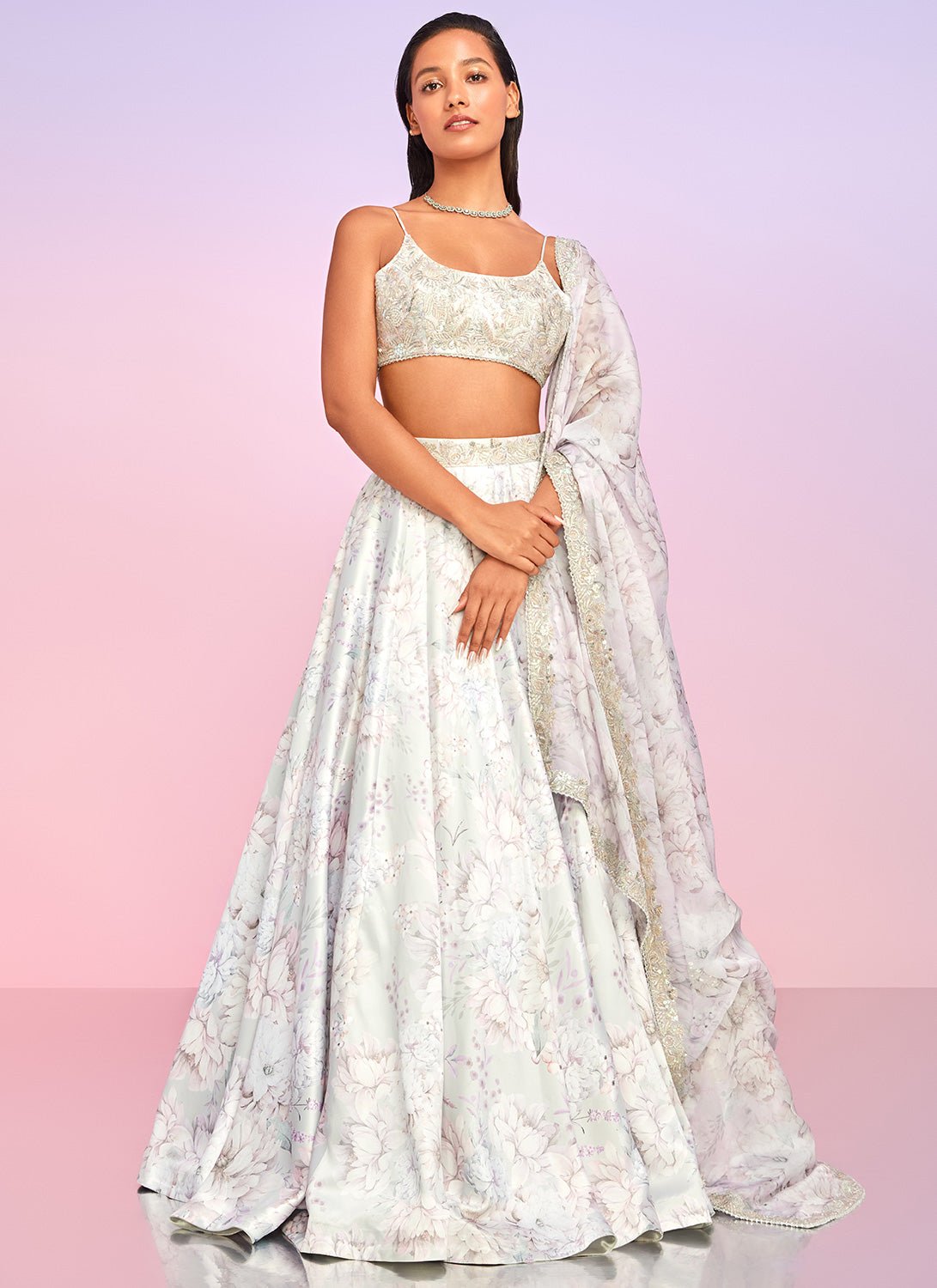 Dusty Lilac Floral Embellished Lehenga - Lashkaraa