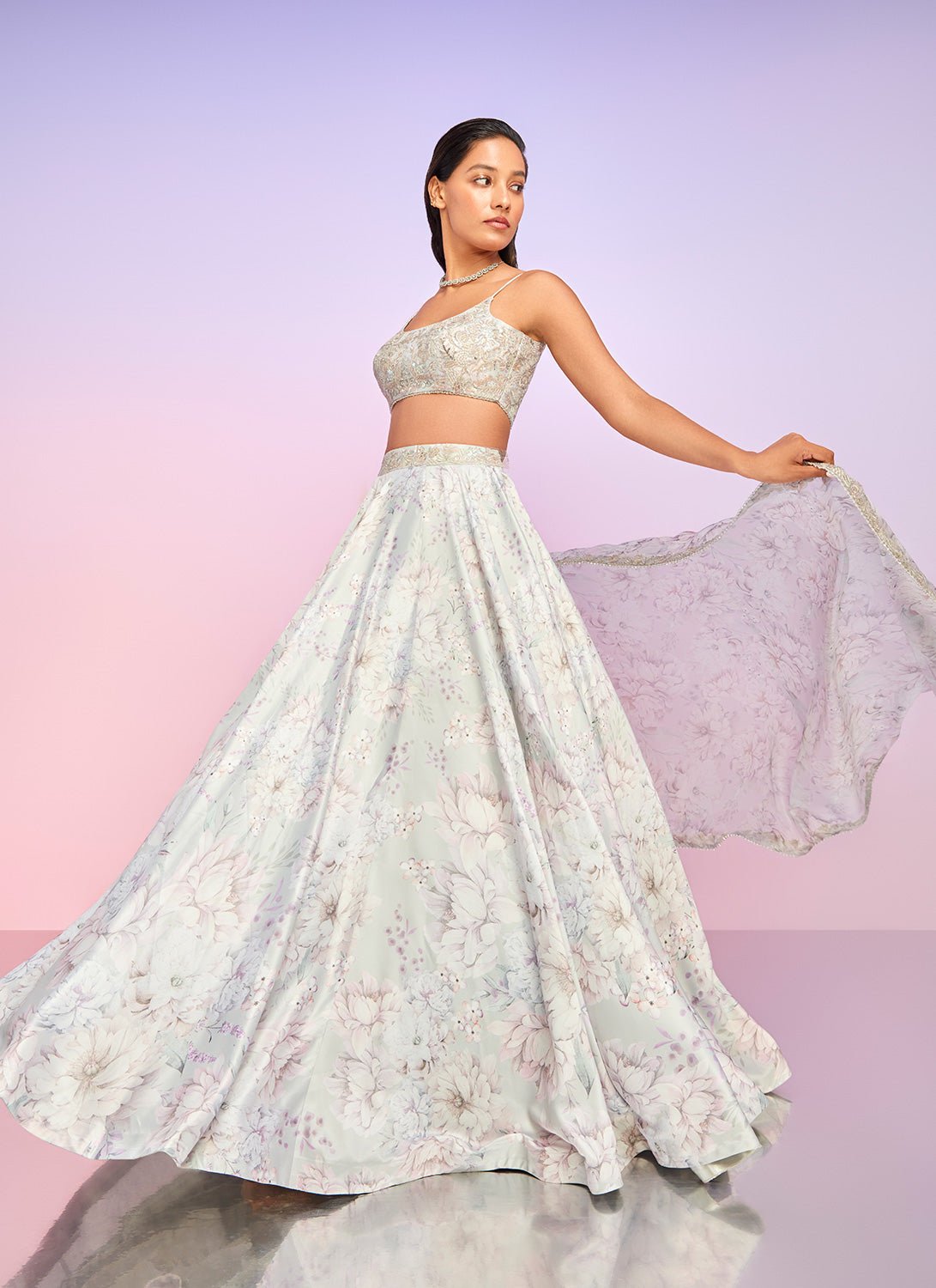 Dusty Lilac Floral Embellished Lehenga - Lashkaraa