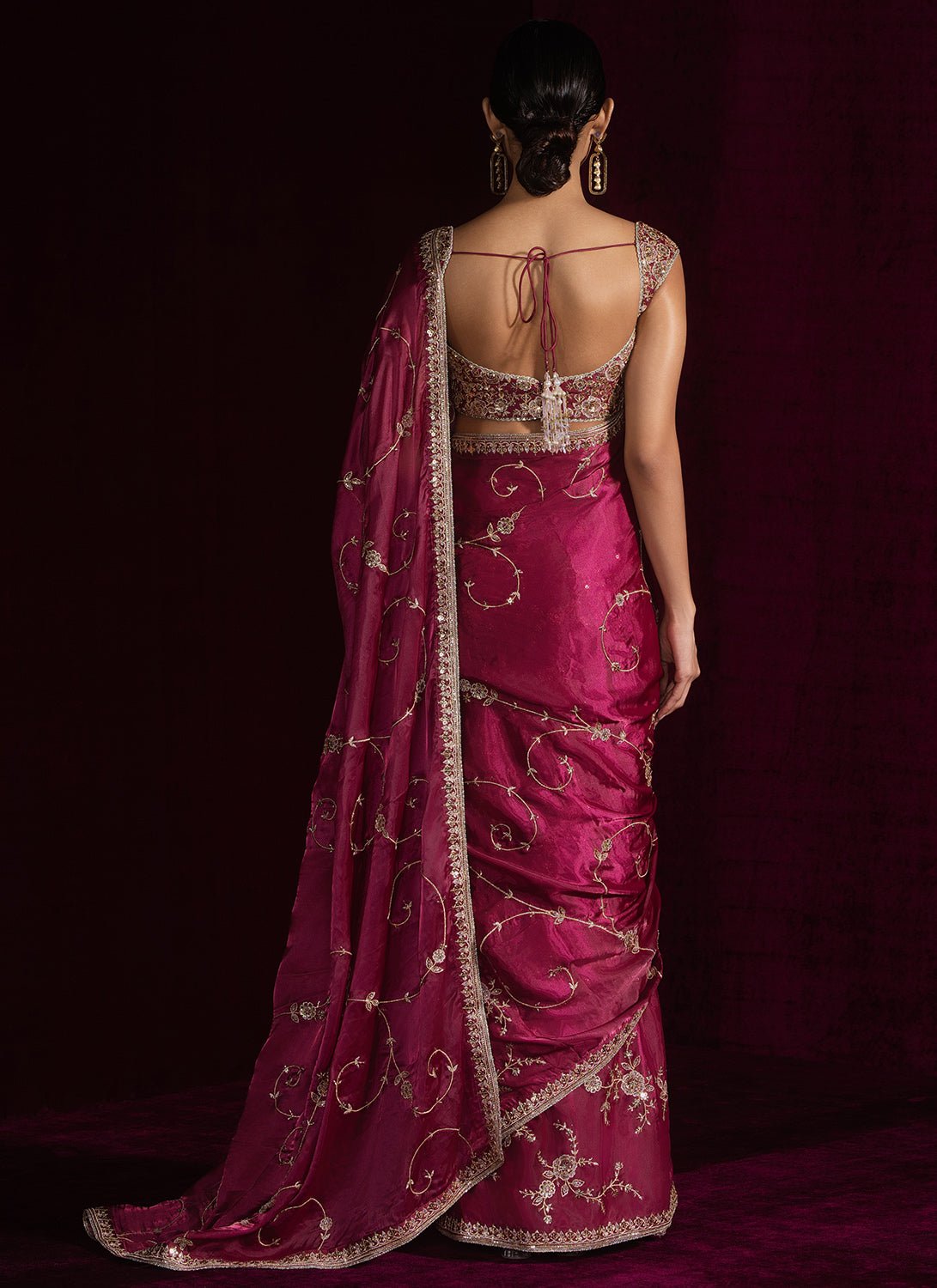 Dusty Magenta Embroidered Silk Saree - Lashkaraa