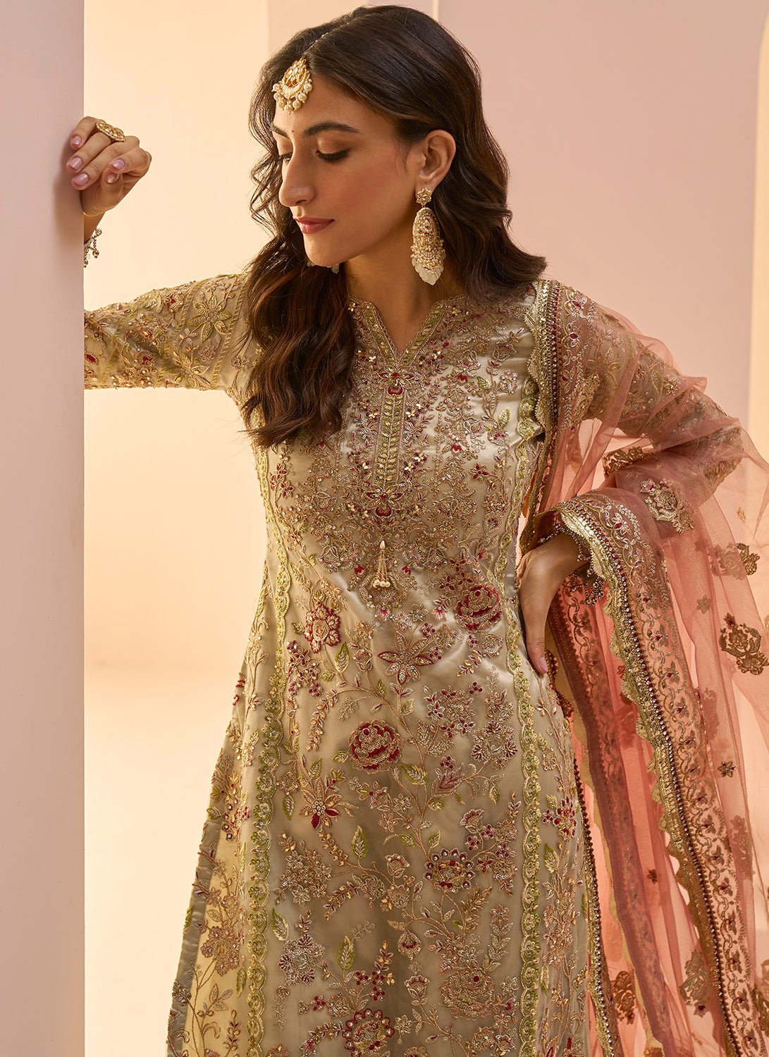 Dusty Mint Multicolor Embroidered Palazzo Suit - Lashkaraa