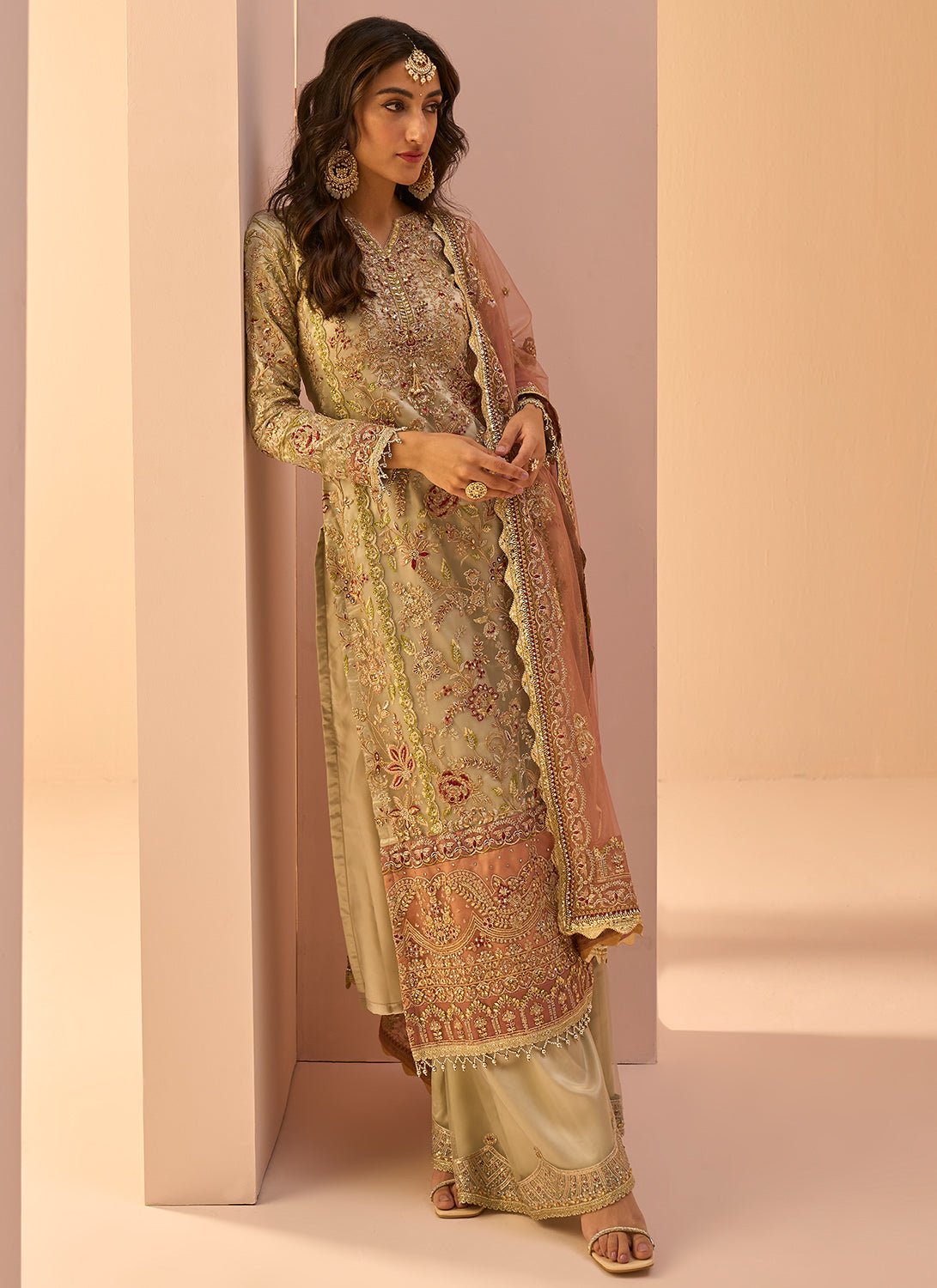 Dusty Mint Multicolor Embroidered Palazzo Suit - Lashkaraa