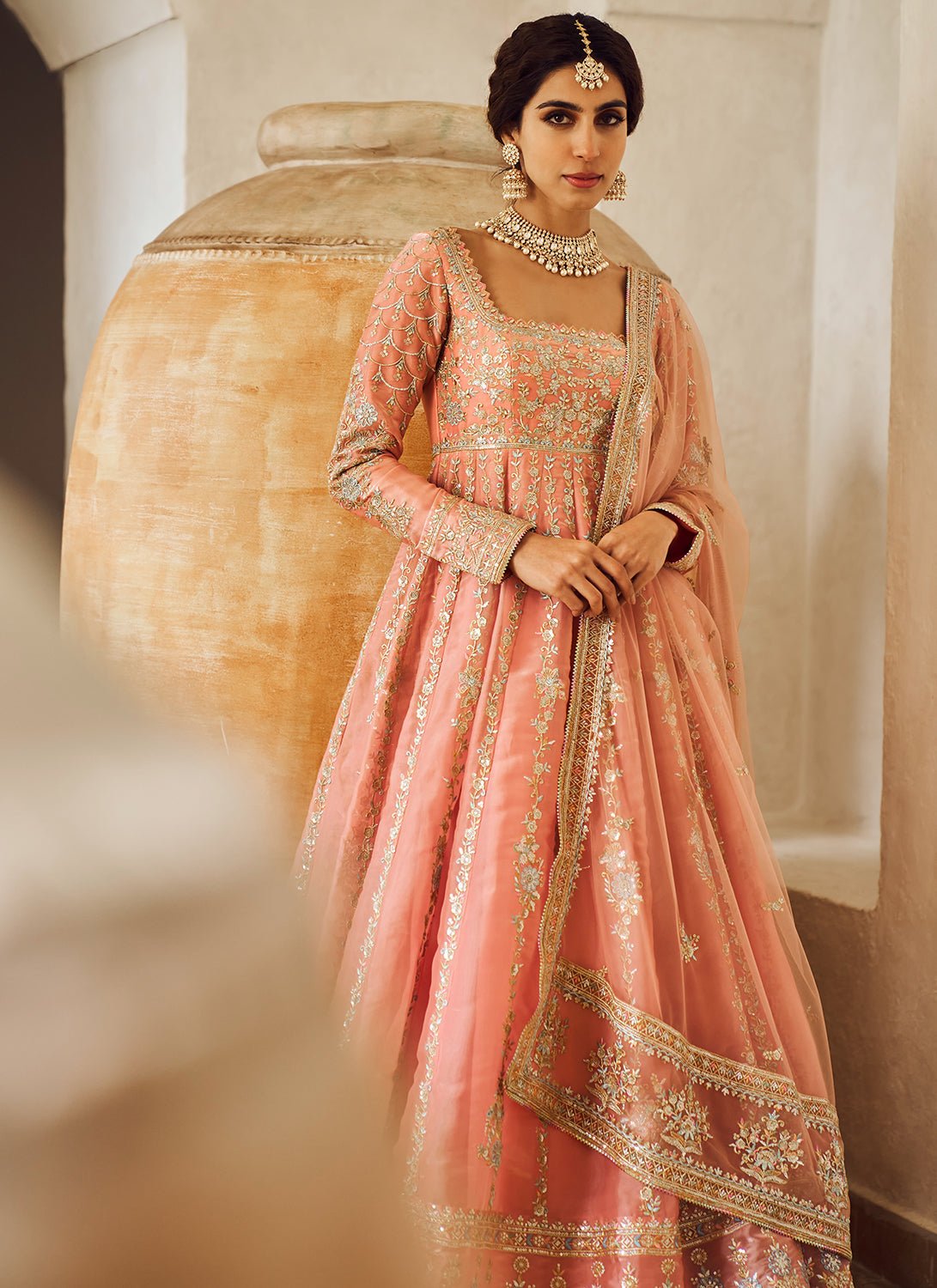 Dusty Peach Embroidered Anarkali - Lashkaraa