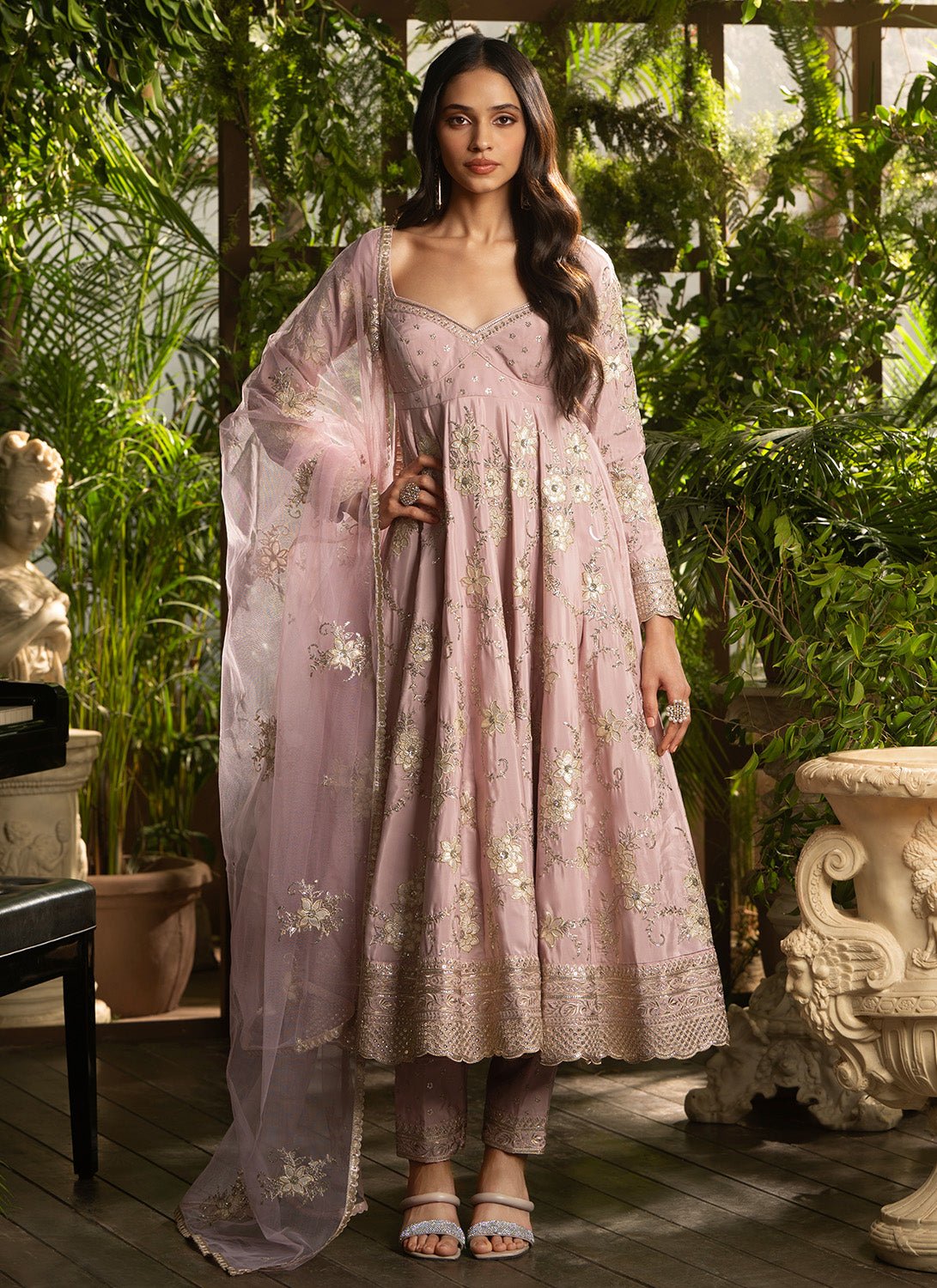 Dusty Peach Embroidered Crepe Anarkali - Lashkaraa