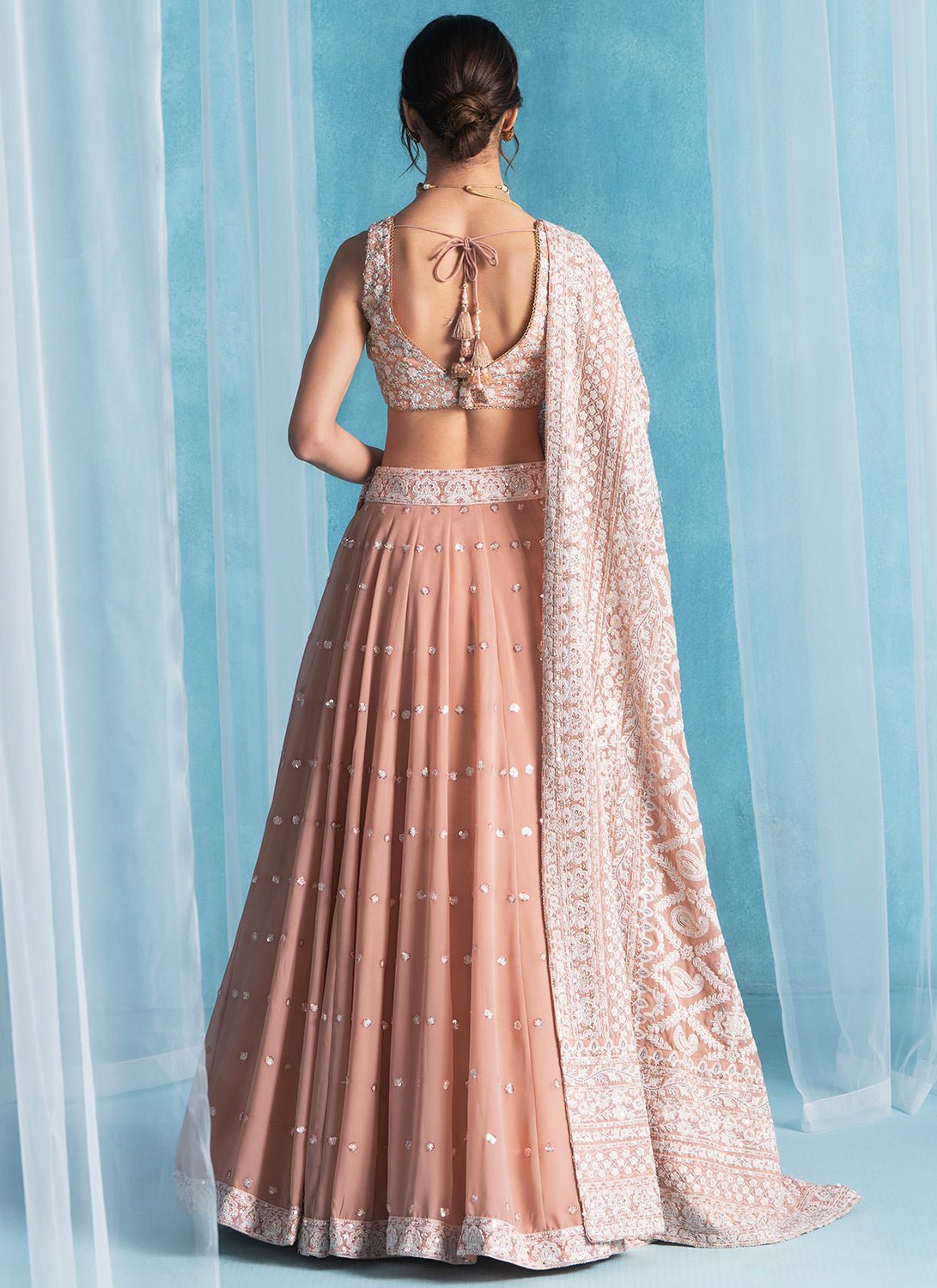 Dusty Peach Embroidered Lucknowi Lehenga - Lashkaraa