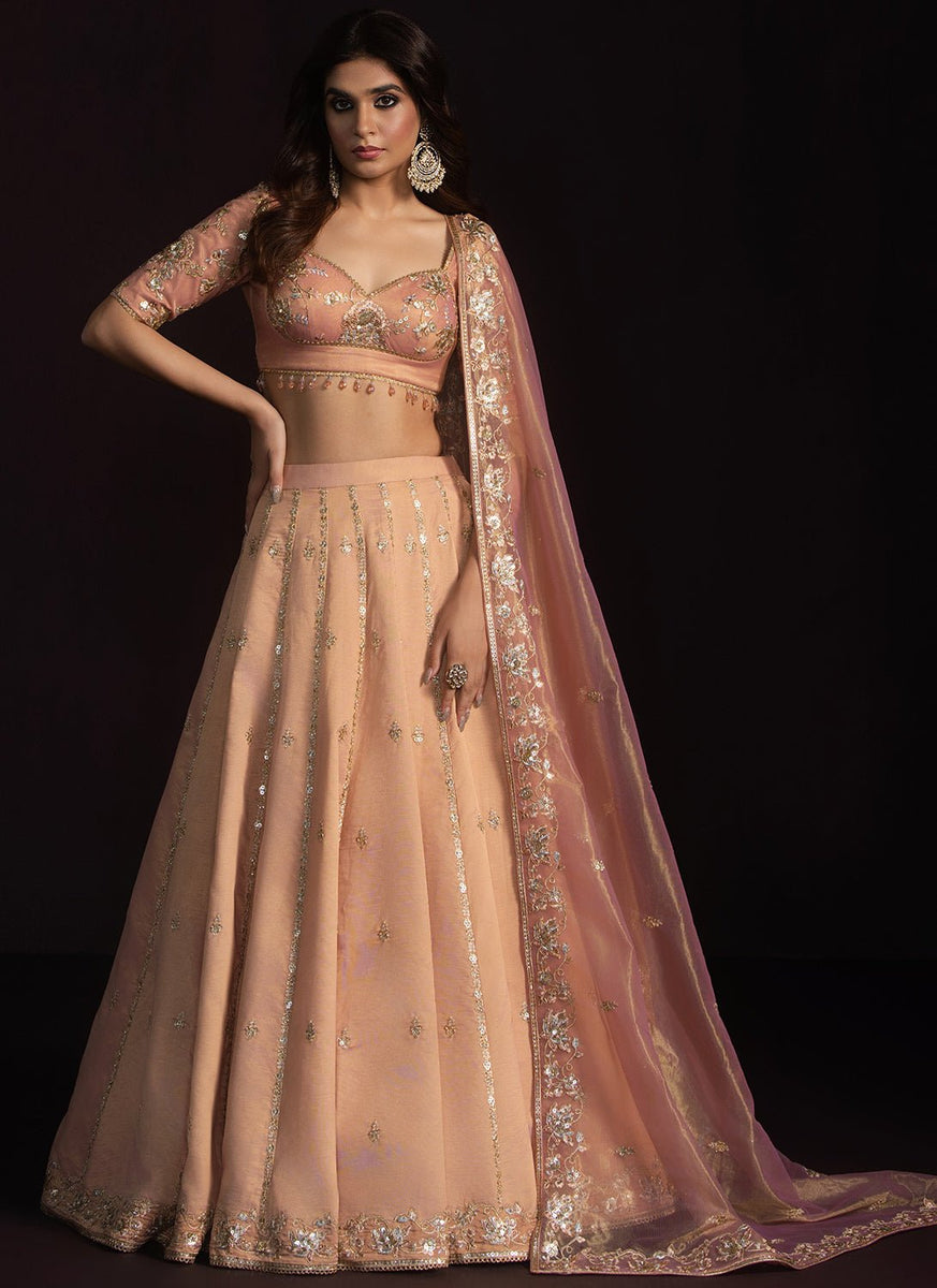 peach embroidered dress Peach Embroidered Gown with Bow, Beaded Arabic Wedding Dress SS304 –  DreamyVow main image 0