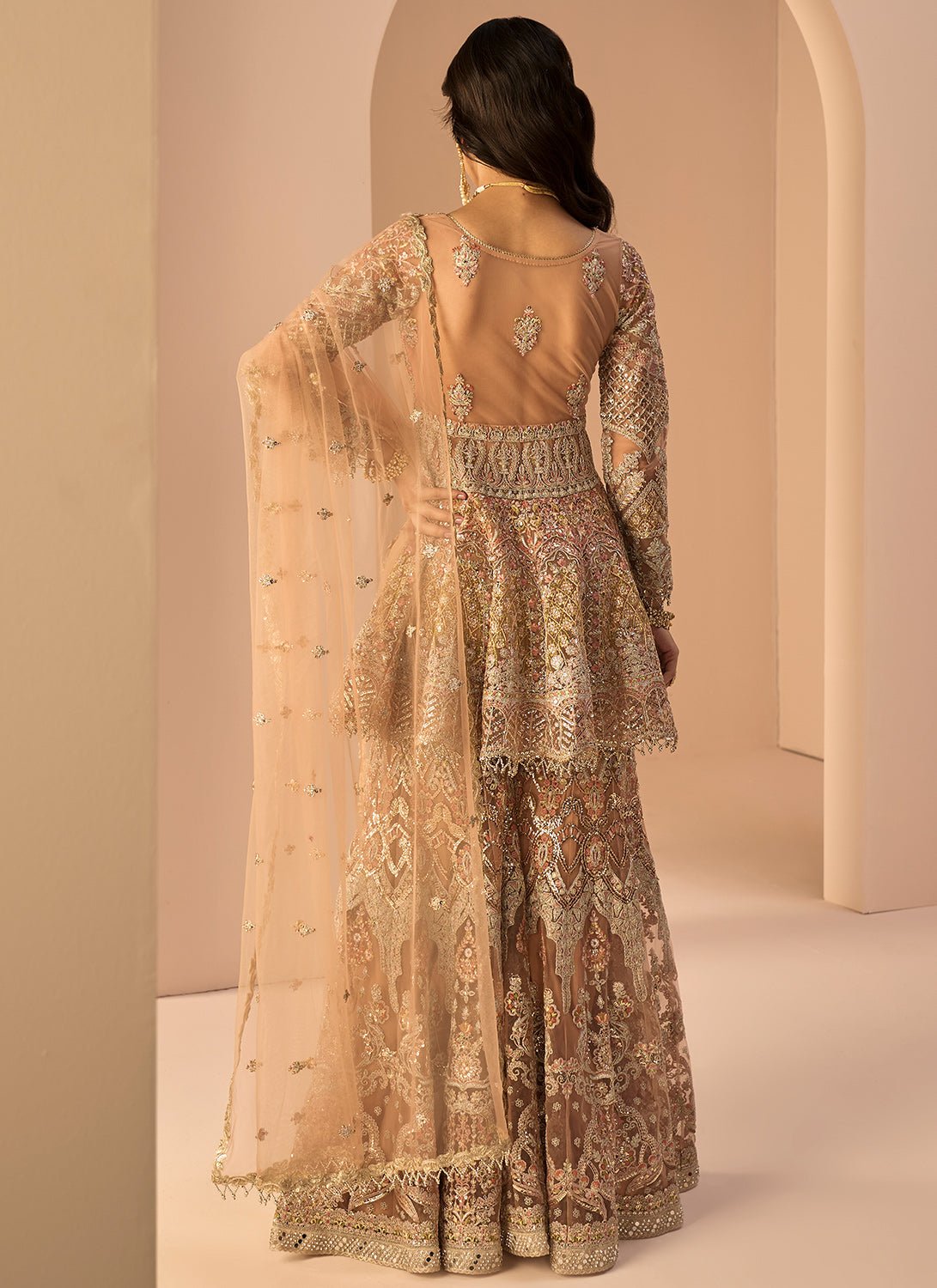 Dusty Peach Embroidered Sharara Suit - Lashkaraa