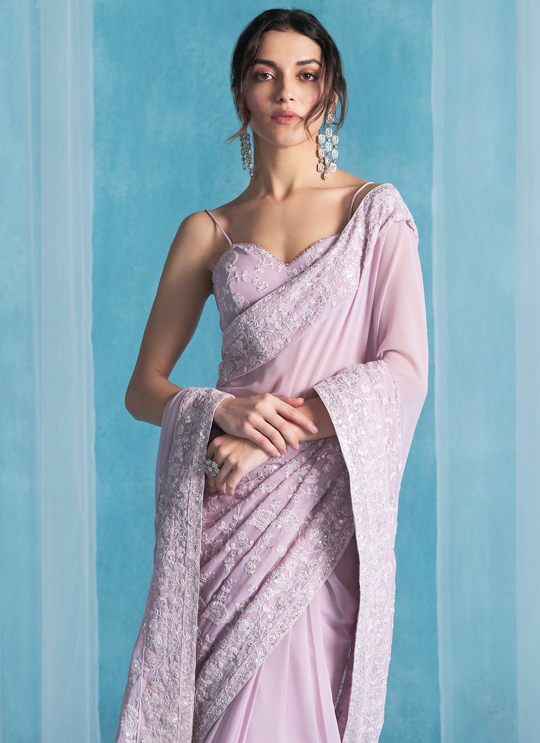 Dusty Pink Embroidered Georgette Saree - Lashkaraa