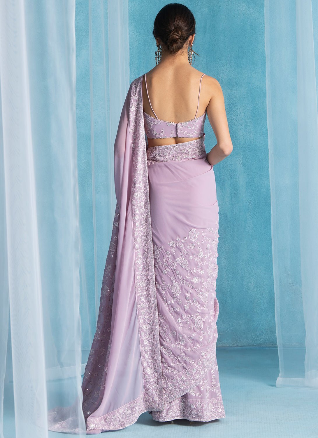 Dusty Pink Embroidered Georgette Saree - Lashkaraa