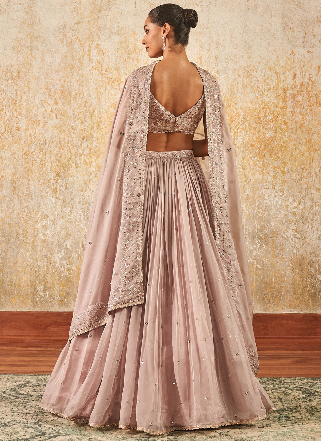 Dusty Pink Embroidered Lehenga - Lashkaraa